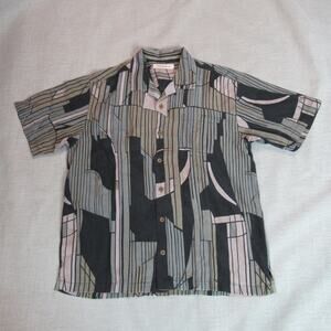 Tommy Bahama Shirt Mens Large Black Geometric Island Zone Hawaiian Beach Ripstop
